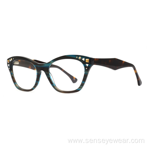 Women Fashion Diamond Acetate Optical Frame Glasses